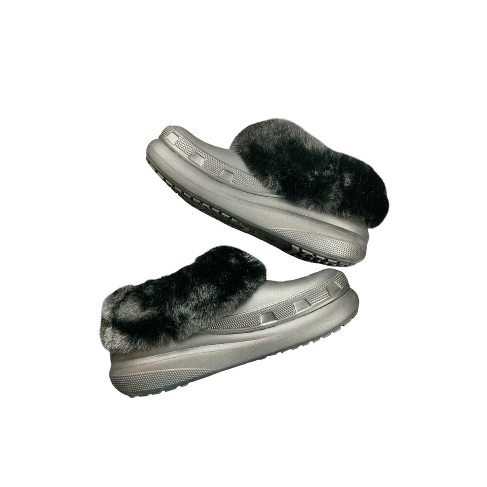 Crocs Furever Crush Black Faux Shearling Lined Platform Clogs Size 11 Cozy NWOT